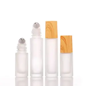 5ml 10ml amber glass perfume roll on bottle with wood plastic material cap