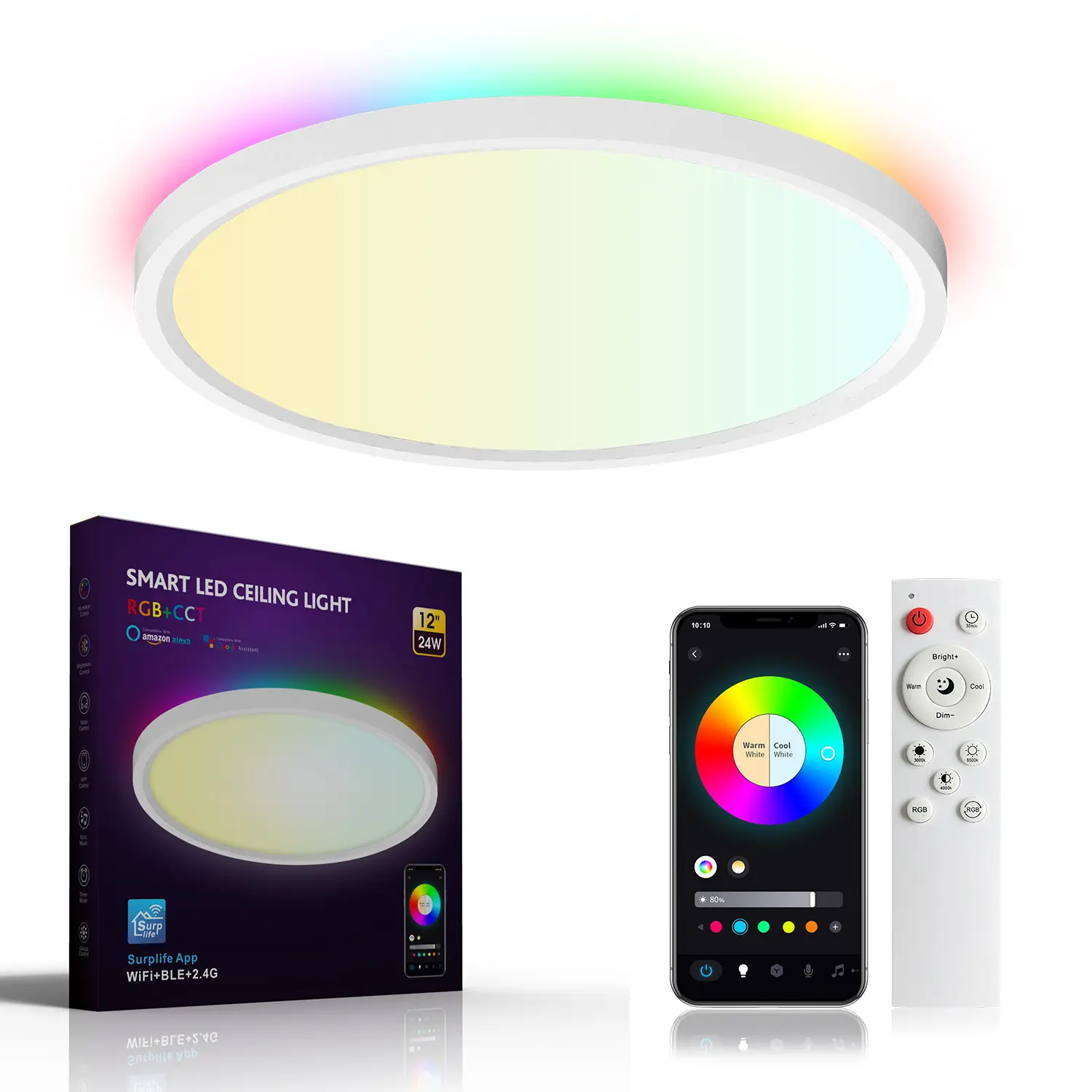 Đèn nhà thông minh siêu mỏng tuya Wifi ZigBee ánh sáng Trần RGB + CCT rgbic tuya App Google hoặc Alexa trợ lý điều khiển ánh sáng LED