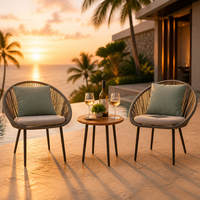 Ensemble bistrot moderne 3 pièces en corde tressée pour extérieur, avec coussins et table d'appoint, idéal pour balcon, jardin, terrasse