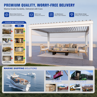 Pergola bioclimatique grise motorisée en aluminium, imperméable, pour l'ombrage des meubles d'extérieur