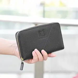 Factory Wholesale New Luxury Fashion RFID Long Men Card Holder Wallets Minimalist Genuine Leather Purse Custom Zipper Wallet