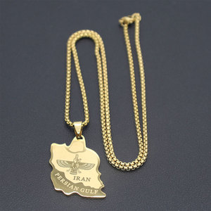 Collier étanche en acier inoxydable doré pour femme, bijoux plaqué or 18 carats, collier carte de l'Iran pour femme, collection 2026 - Product Image 5