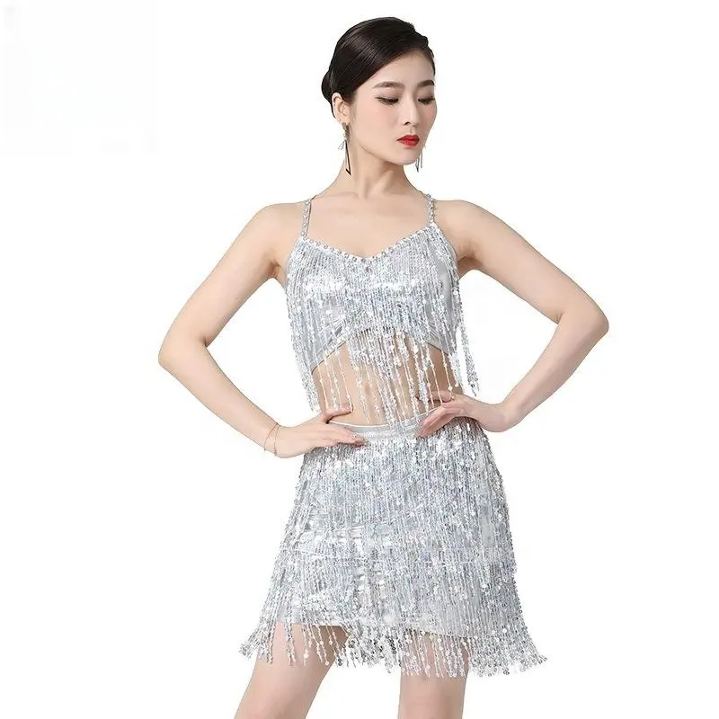 Bụng Nhảy Hip váy với áo ngực đầu Sequins tua hip khăn Rave bên trang phục cho phụ nữ