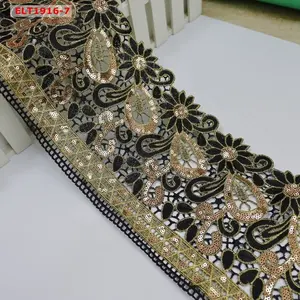 Gipür 3d polyester trim kimyasal sınır dantel kırpma çok renkler çiçek nakış dantel trim pullu süslemeleri giyim trim