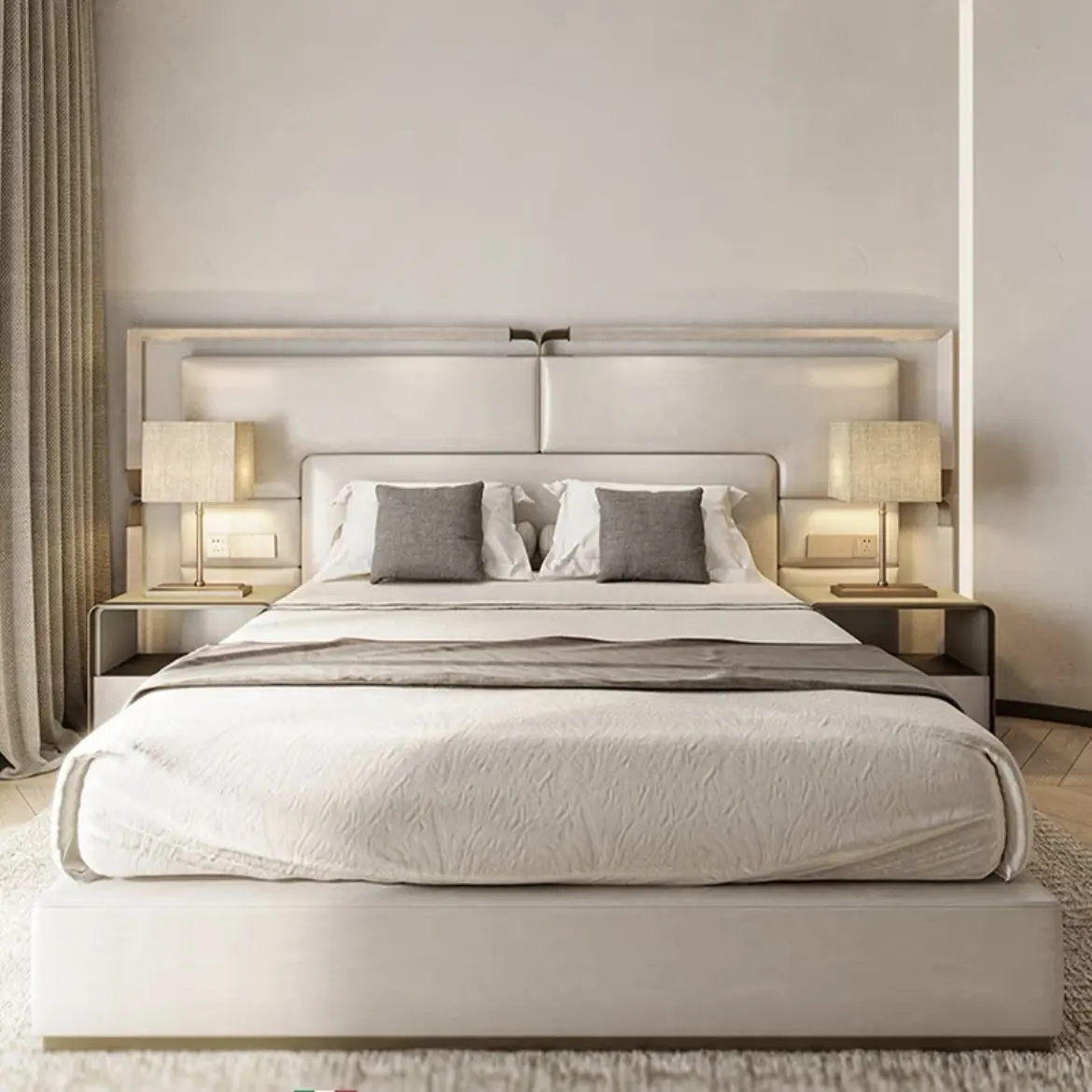 Итальянский легкий роскошный дизайн с кожаной кроватью из бука