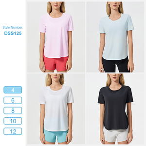DSS125, camisetas de Yoga de manga corta para correr y Deportes de secado rápido de Color sólido con abertura lateral transpirable para <span class=keywords><strong>mujer</strong></span> - Product Image 5