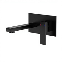 Mitigeur de lavabo encastré haut de gamme noir, bec en laiton de 20,5 cm, panneau mural en acier inoxydable, corps épais, poignée en zinc