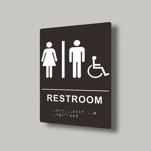 Letrero de baño blanco y negro de alto contraste con Braille, marcador de icono de acceso universal para centros públicos, identificador de inodoro inclusivo - Product Image 2