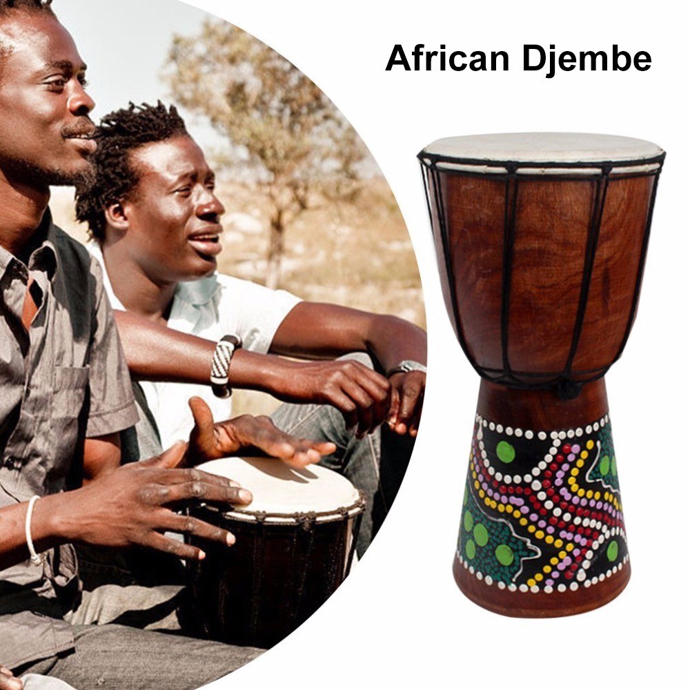 6in African Djembe Drum - Hand-Carved Solid-Wood Instrument