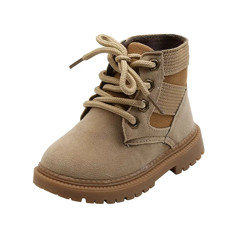 New Trend Boys Girls Short Boots Kids Desert Boots Martin Boots Solid Color Lace-up Sneakers Mid Tube Rubber Sole Thermal Shoes