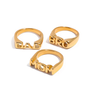 ERESI Personalized Stainless Steel Family Letter <strong>Ring</strong> 18K <strong>Gold</strong> Plated Mom <strong>Dad</strong> Engraved Statement <strong>Ring</strong> for Family Gift Jewelry - Product Image 5