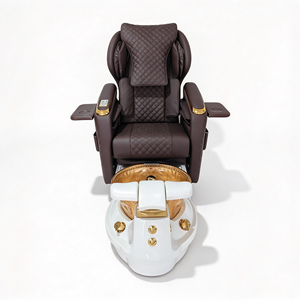 Fauteuil de pédicure électrique de luxe marron doré avec massage et fonction inclinable, avec bassin en céramique doré pour salon de manucure - Product Image 6