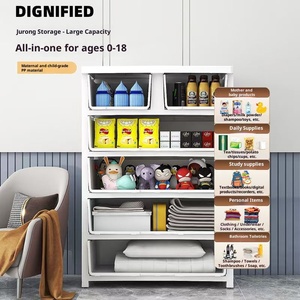 Armoire de rangement pour enfants avec tiroirs, motif animal de dessin animé, 58 cm de <span class=keywords><strong>large</strong></span>, organisateur en <span class=keywords><strong>plastique</strong></span> PP multi-niveaux avec roulettes et loquets antidérapants - Product Image 6