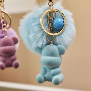En gros 3D Dessin Animé Résine Mignon Flocage Boule De Fourrure Assis Kawaii Ours En Peluche Pom Porte-clés pour Femmes Fille Anneaux - Product Image 3