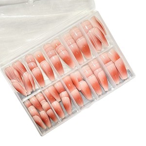 120 pièces de faux ongles courts en amande à pression, pré-conçus, dégradé <span class=keywords><strong>orange</strong></span>, style rétro, haut de gamme, avec logo personnalisé - Product Image 5
