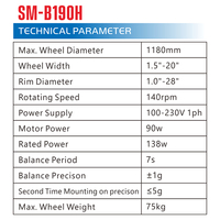 Équilibreuse et aligneuse de roues 3D SINOMAKE SM-B190H avec point laser, équilibrage à 140 tr/min, mode veille