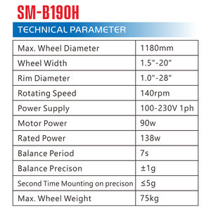Équilibreuse et aligneuse de roues SM-B190H avec pointeur laser, vitesse d'équilibrage 140 tr/min, mode veille - Product Image 2