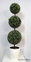 Arbre topiaire artificiel en plastique de 36 pouces, style boxwood à trois boules, pour intérieur et extérieur, haute simulation, verdure réaliste