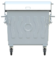 Poubelle à double pédale BDB personnalisable 1100 LT, type à pression, couvercle en dôme ouvert, bac à déchets, recyclage, extérieur, motif galvanisé