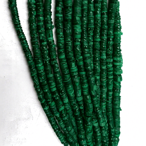 Fournisseur en gros de perles de malachite facettées faites à la main en forme de pneu Heishi, 17 pouces, vertes, en vrac, pour la fabrication de bijoux - Product Image 1