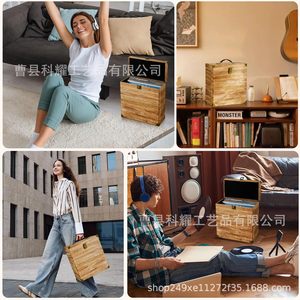 Wooden Vinyl <b>Record</b> Storage Box Rectangle Burnt Color <b>Standing</b> Type For Home Office Use - Product Image 1