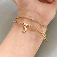 Bracelet Lune en Acier Inoxydable Double Couche Style Luxe Léger, Bijoux Tendance pour Femme, Vente en Gros