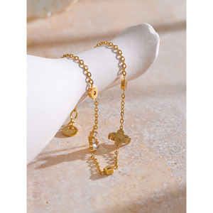 जिनयू 4366 फैशन डिजाइन चमकदार जिरकोनिया फूल ब्रेसलेट pvd 18k सोने की प्लेटेड स्टेनलेस स्टील चेन ब्रेसलेट - Product Image 4