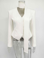 Blazer de mode automne en gros, veste de costume formelle à manches longues et col en V, bouton dissimulé, coupe ajustée, élégant et décontracté pour femme de bureau
