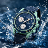 Montre Chronographe à Quartz en Biocéramique, Boîtier Rond, Bracelet Tressé, Phase de Lune, Analogique, pour Affaires et Sport