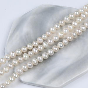 Perles de culture d'eau douce naturelles, presque rondes, blanches, 7-8 mm, pour collier et bracelet DIY, semi-finies, en vrac - Product Image 3