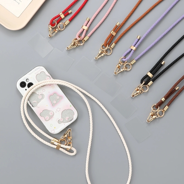 Factory Price Phone Strap with Transparent Card Adjustable Braided PU Leather Rope Crossbody Chain Mobile Phone Hanging Rope