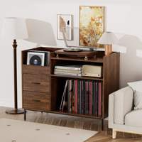 Support de tourne-disque de 27,6 pouces avec 2 tiroirs, table console pour lecteur de disques vinyles 350, étagère pour haut-parleurs multimédia, 2 étagères réglables