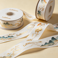 Cinta de Grosgrain Personalizada con Estampado de Flores y Montañas al Estilo de la Pintura Oriental, de Poliéster, de Lujo Chino, Certificada OEKO-TEX, para Regalo