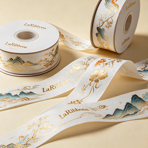 Cinta de Grosgrain Personalizada con Estampado de Flores y Montañas al Estilo de la Pintura Oriental, Rollo de Cinta de Poliéster al Estilo Chino para Envolver Regalos, Venta al por Mayor - Product Image 3