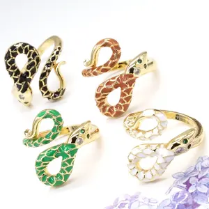 قابل للتعديل الملونة حلقة من الإينامل النساء ، الأفعى خاتم تصميم 18K مجوهرات مطلية بالذهب