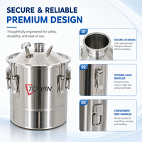 Towin 20L/30L/50L Mini Fermenteur Compact pour la Fermentation de l'Alcool, Réservoir de Stockage d'Eau en Acier Inoxydable pour Hôtels