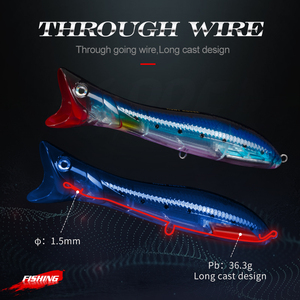 Vente en gros de leurres de pêche en eau salée, popper à profondeur variable avec yeux 3D personnalisés, 195 mm, 111 g, popper coulant - Product Image 5