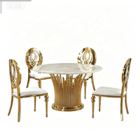Neuestes Design Luxuriöse Stapelbare Gold Edelstahl Gehärtetes Glas Runde Bankett-Stühle und Tische Set Guangzhou