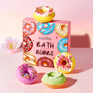 Ensemble de 4 bombes de bain effervescentes SADOER Macaron Donut en anglais, nettoyage en profondeur, nourrissantes, pour le bain transfrontalier - Product Image 1