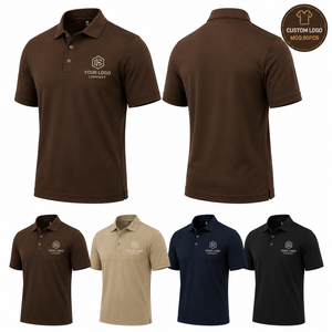 <b>Polo</b> Logo Embroidered Uniform <b>Brown</b> <b>Men's</b> Corporate <b>Polo</b> <b>Shirt</b> Custom Team Staff Workwear Short Sleeve Office Business Apparel - Product Image 2