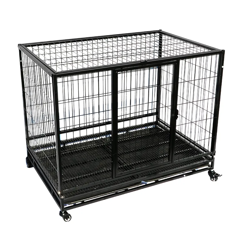 wholesale cheap high quality commercial metal 6ft dog stainless steel kennel breeding black cage with wheels for large dogs