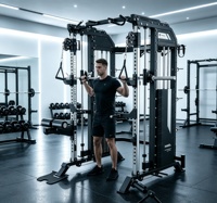 Prix usine en gros Équipement de fitness : Smith Machine multifonctionnelle pour la maison avec Crossover à câbles et Power Rack à charges empilables