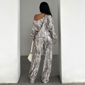 Women s Camouflage Print <b>One</b> Shoulder Sweatshirt Long Pants Two Piece Set Slim Fit Loose American Street Style <b>Outfit</b> - Product Image 6