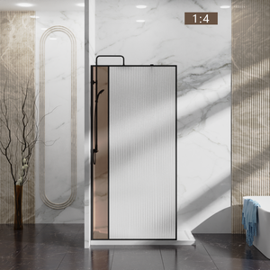 Puerta de <span class=keywords><strong>Ducha</strong></span> Sin Marco con Diseño Nuevo de ROYO, <span class=keywords><strong>Media</strong></span> Ranurada con Cristal Gris - Product Image 3