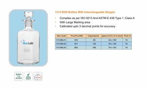ขวด BOD พร้อมจุกปิดแบบเปลี่ยนได้ ได้มาตรฐานตาม ISO 9213 และ ASTM E-438 ประเภท 1 คลาส A - Product Image 2