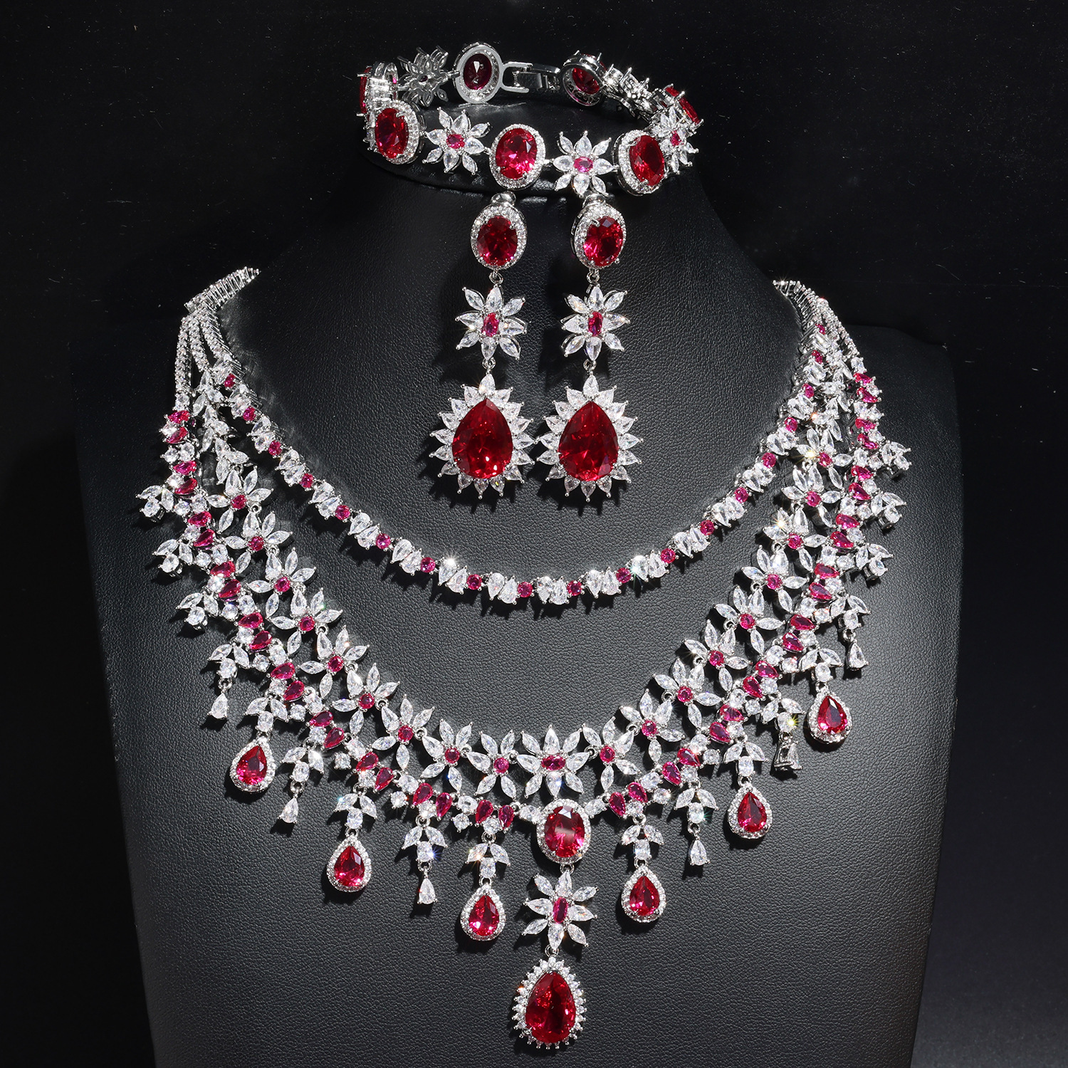 Red necklace earrings  bracelet set*423