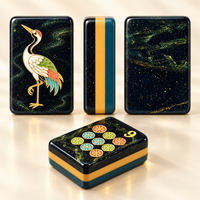 En stock, jeu de mahjong américain noir oriental, 160 tuiles, 3 couches, acrylique incrusté de motifs dorés, coffret cadeau de luxe