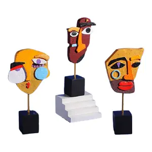 Adornos de resina artesanales para decoración del hogar, máscaras abstractas con caras coloridas para decoración de sala de estar y cafetería, regalos creativos