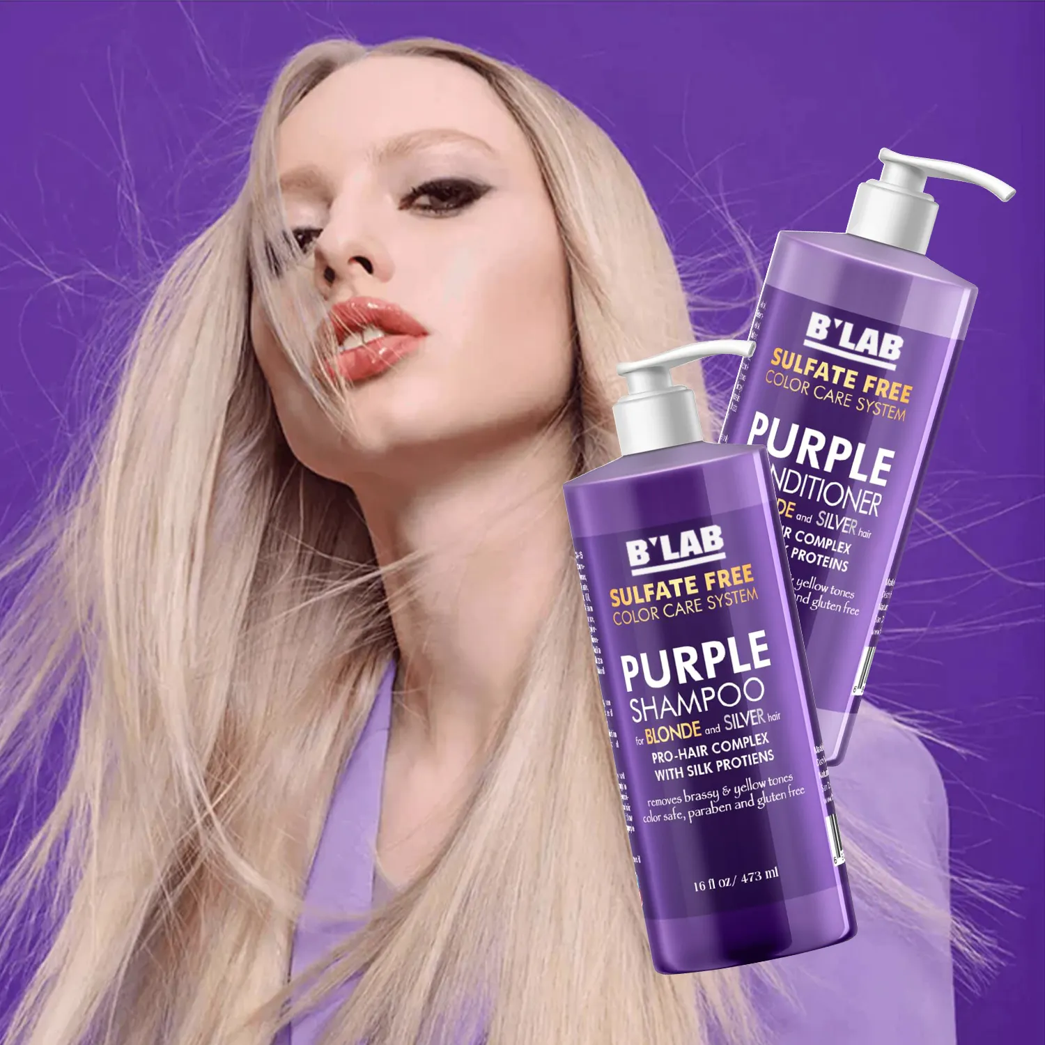 Eigenmarke Haarpflege lila Shampoo für blondes Haar gelbfester Messing-Bonde-Haar-Shampoo für lila Shampoo und Conditioner