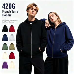 Felpe <span class=keywords><strong>con</strong></span> <span class=keywords><strong>Cappuccio</strong></span> e <span class=keywords><strong>Zip</strong></span> in French Terry 100% Cotone di Alta Qualità 420gsm, Oversize Invernali da Uomo, Stile Streetwear - Product Image 2